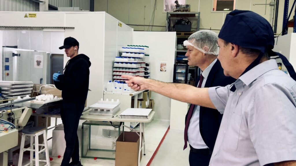 Justin Madders MP at Bromborough-based Microspec with MD Alan Christie.