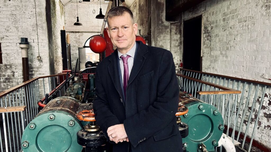 Justin Madders MP inside the Grade II listed pumphouse at Ellesmere Port’s National Waterways Museum.